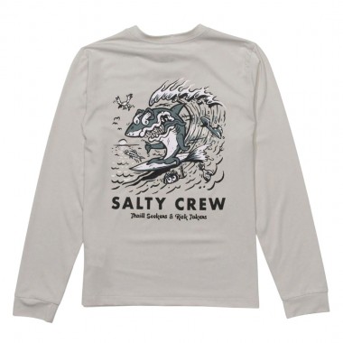 SALTY CREW SURF SHARK BOYS LS SUNSHIRT ATHLETIC HEATHER