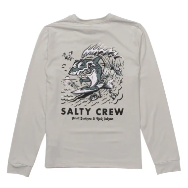 SALTY CREW SURF SHARK BOYS LS SUNSHIRT ATHLETIC HEATHER