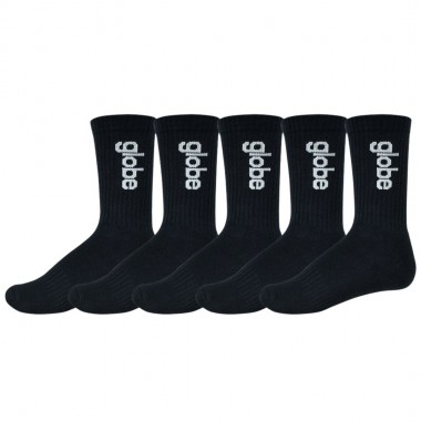 GLOBE O.G VERT LOGO HI CREW SOCKS 5 PACK BLACK
