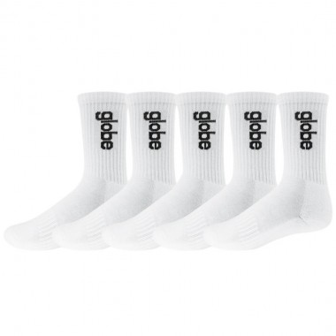 GLOBE O.G VERT LOGO HI CREW SOCKS 5 PACK WHITE