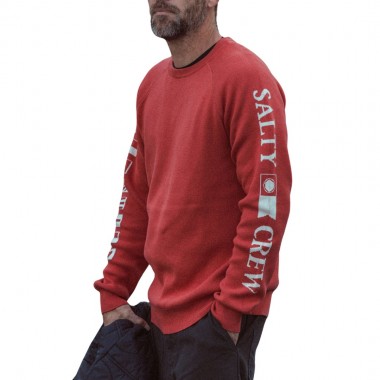 SALTY CREW ALPHA KNIT CREW WASHED RED