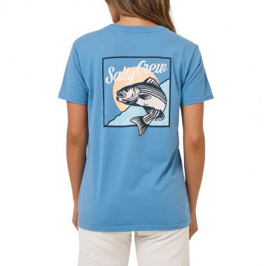 SALTY CREW FISH STAMP BF W TEE ASH BLUE