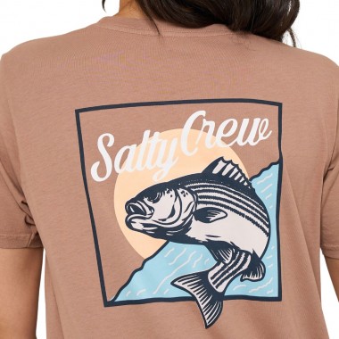 SALTY CREW FISH STAMP BF W TEE MOCHA