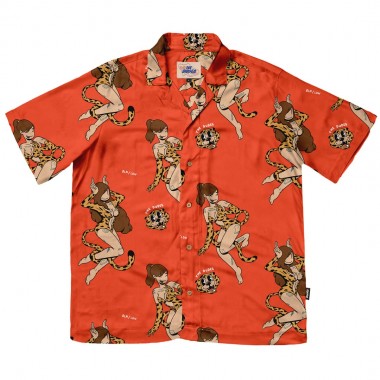 THE DUDES MEOW RED HAWAIIAN SHIRT MULTICOLOR