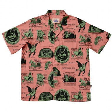 THE DUDES BEELZEBUD PINK GREEN HAWAIIAN SHIRT MULTICOLOR