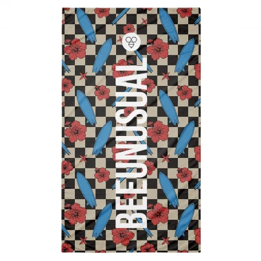 BEE UNUSUAL CHECKERED REEF BEACH TOWEL FRINGES 100X180 MULTI