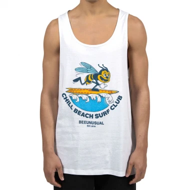 BEE UNUSUAL CHILL BEACH SURF CLUB TANK TOP WHITE