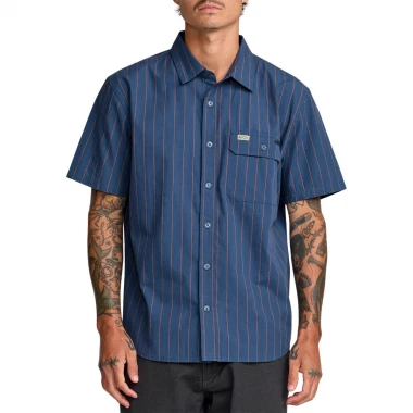 RVCA TJP DAYSHIFT STRIPE SHIRT MOODY BLUE