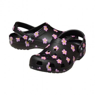 CROCS CLASSIC FLOWER CLOGS BLACK