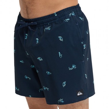 QUIKSILVER STRETCH PRINTED VOLLEY SWIM SHORTS 16 DARK NAVY CHK