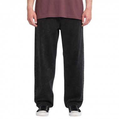 VOLCOM FREAZY LOOSE ELASTICATED WAIST DENIM PANTS BLACKITY BLK
