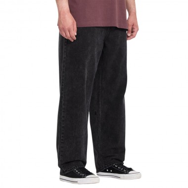 VOLCOM FREAZY LOOSE ELASTICATED WAIST DENIM PANTS BLACKITY BLK