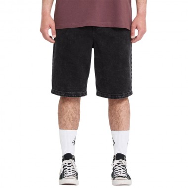 VOLCOM FREAZY DENIM ELASTICATED WAIST SHORTS 22 BLACKITY BLACK