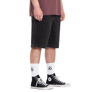 VOLCOM FREAZY DENIM ELASTICATED WAIST SHORTS 22 BLACKITY BLACK