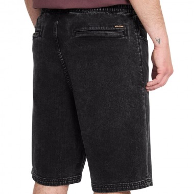 VOLCOM FREAZY DENIM ELASTICATED WAIST SHORTS 22 BLACKITY BLACK