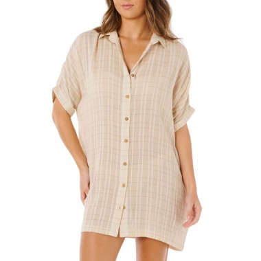 RIP CURL PARADISE CHECK W COVER UP OFF WHITE