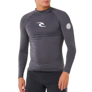 RIP CURL WAVES UPF50 PERFORMANCE LS RASH VEST CHARCOAL GREY