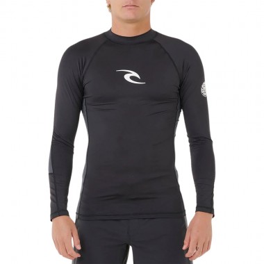 RIP CURL WAVES UPF50 PERFORMANCE LS RASH VEST BLACK