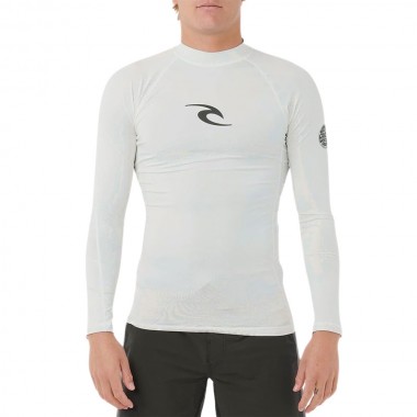 RIP CURL WAVES UPF50 PERFORMANCE LS RASH VEST WHITE