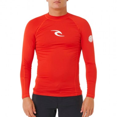 RIP CURL WAVES UPF50 PERFORMANCE LS RASH VEST LAVA RED