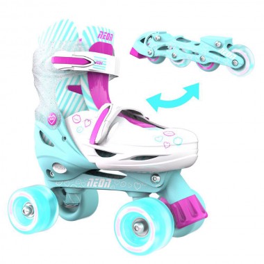 YVOLUTION NEON COMBO 2 IN 1 ADJUSTABLE KIDS INLINE SKATES TEAL/PINK