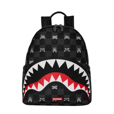 SPRAYGROUND GRAY PEEKING CHARACTER CHECK SAVAGE BACKPACK