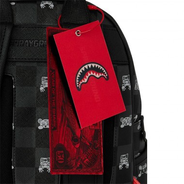 SPRAYGROUND GRAY PEEKING CHARACTER CHECK SAVAGE BACKPACK
