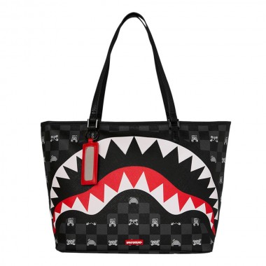 SPRAYGROUND GRAY PEEKING CHARACTER CHECK TOTE BAG