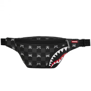 SPRAYGROUND GRAY PEEKING CHARACTER CHECK SAVVY CROSSBODY BAG