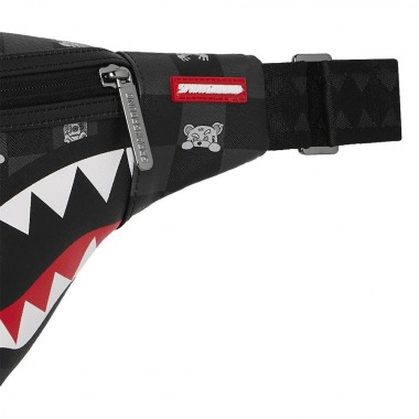 SPRAYGROUND GRAY PEEKING CHARACTER CHECK SAVVY CROSSBODY BAG