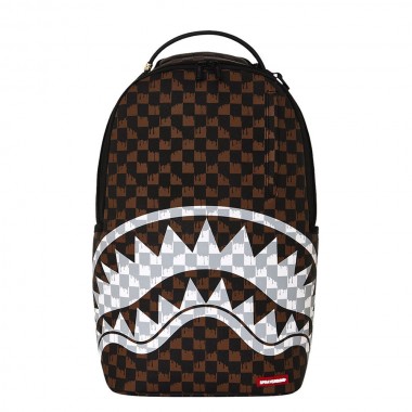 SPRAYGROUND BROWN AND CREAM DRIP CHECK SHARK BACKPACK