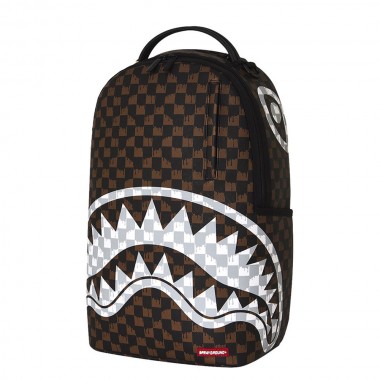 SPRAYGROUND BROWN AND CREAM DRIP CHECK SHARK BACKPACK