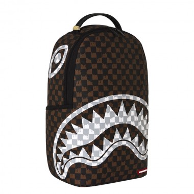 SPRAYGROUND BROWN AND CREAM DRIP CHECK SHARK BACKPACK