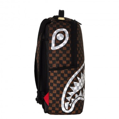 SPRAYGROUND BROWN AND CREAM DRIP CHECK SHARK BACKPACK