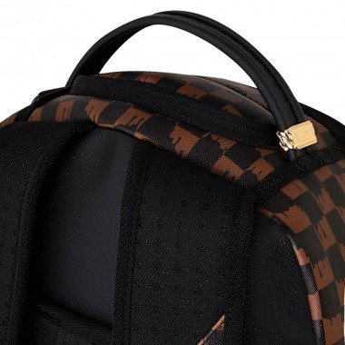 SPRAYGROUND BROWN AND CREAM DRIP CHECK SHARK BACKPACK