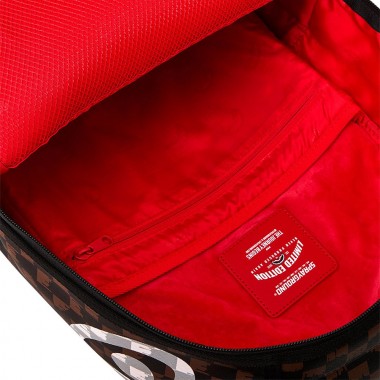 SPRAYGROUND BROWN AND CREAM DRIP CHECK SHARK BACKPACK