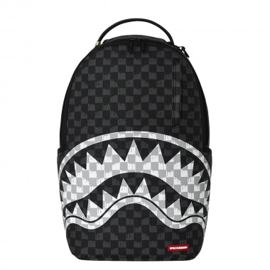 SPRAYGROUND BLACK AND WHITE DRIP CHECK SHARK BACKPACK