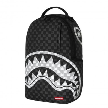 SPRAYGROUND BLACK AND WHITE DRIP CHECK SHARK BACKPACK