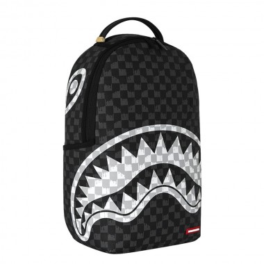 SPRAYGROUND BLACK AND WHITE DRIP CHECK SHARK BACKPACK