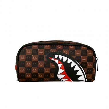 SPRAYGROUND SHARKS IN PARIS WTF BUBBLE BROWN CHECK POUCH