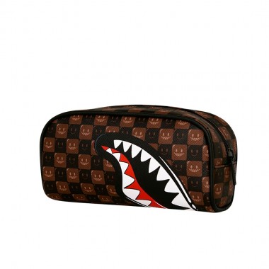 SPRAYGROUND SHARKS IN PARIS WTF BUBBLE BROWN CHECK POUCH