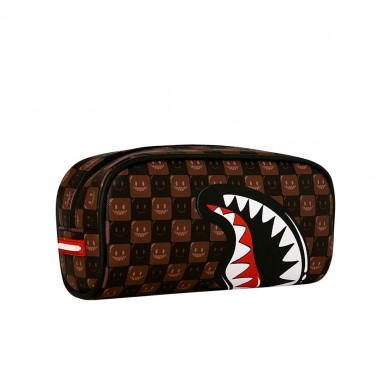 SPRAYGROUND SHARKS IN PARIS WTF BUBBLE BROWN CHECK POUCH