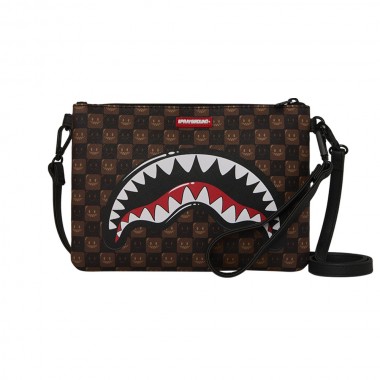 SPRAYGROUND SHARKS IN PARIS WTF BUBBLE BROWN CHECK CLUTCH BAG