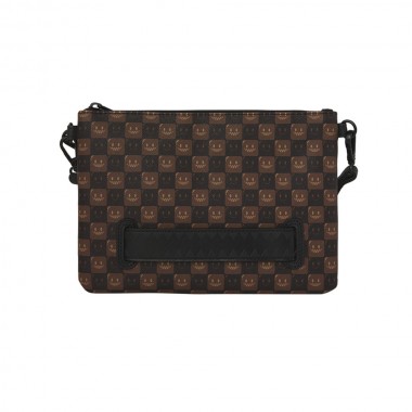SPRAYGROUND SHARKS IN PARIS WTF BUBBLE BROWN CHECK CLUTCH BAG