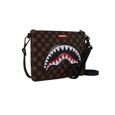 SPRAYGROUND SHARKS IN PARIS WTF BUBBLE BROWN CHECK CLUTCH BAG