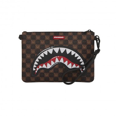 SPRAYGROUND SHARKS IN PARIS WTF BUBBLE BROWN CHECK CLUTCH BAG