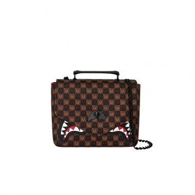 SPRAYGROUND SHARKS IN PARIS WTF BUBBLE BROWN CHECK HANDBAG
