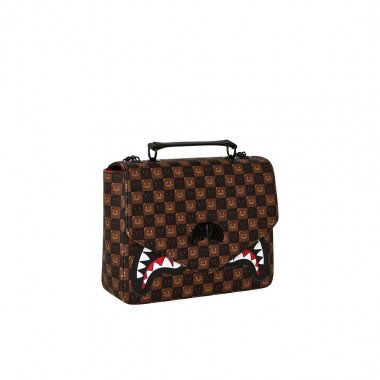 SPRAYGROUND SHARKS IN PARIS WTF BUBBLE BROWN CHECK HANDBAG