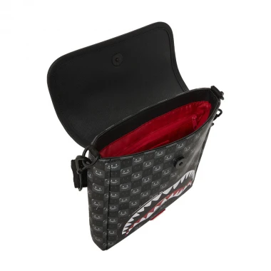 SPRAYGROUND SHARKS IN PARIS WTF BUBBLY BLK MESSENGER SLING BAG