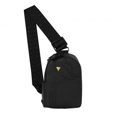 SPRAYGROUND BLACKED OUT EMBOSSED GOLD TOOTH SLING BAG